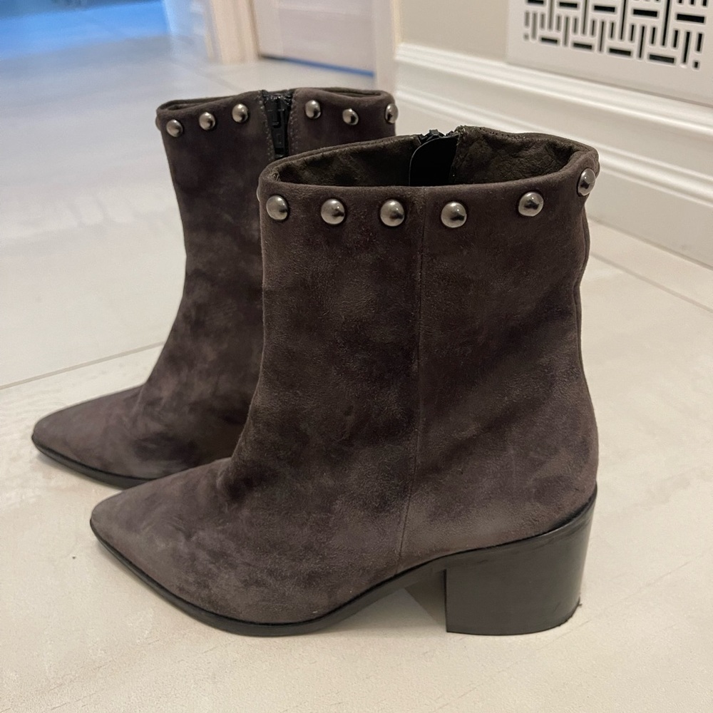 Dark gray suede mid calf boots